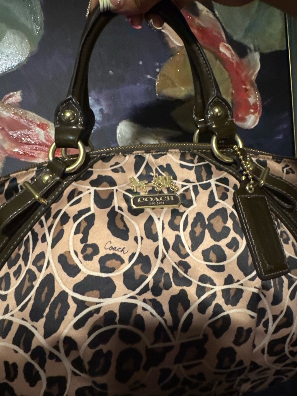 Coach Pink and Brown Leopard-Print Satchel